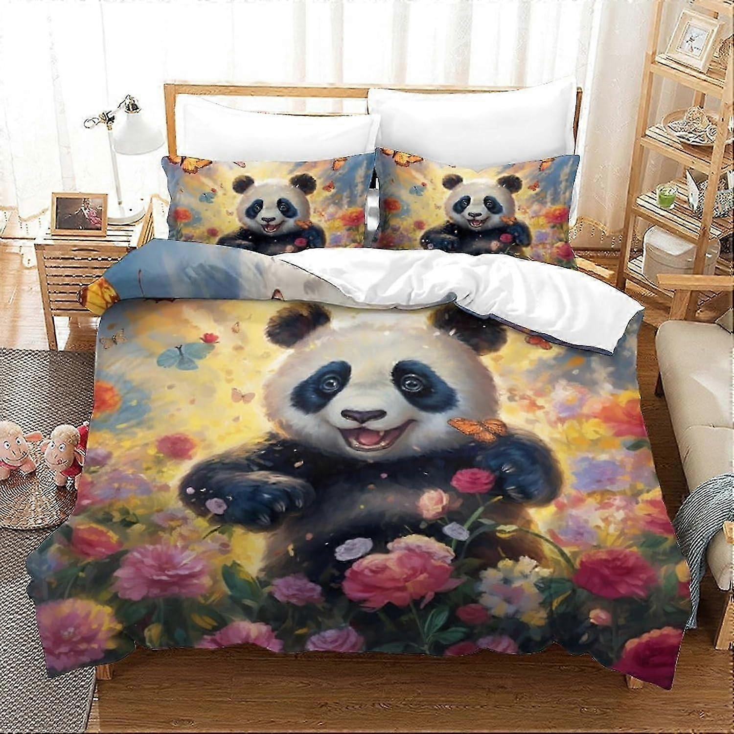 J3851 Lakan Panda 3D-tryckt påslakanset 3 delar sängkläder mjuk mikrofiber med dragkedja stängningÖrngott för barn flickor pojkar vuxna sovrum b