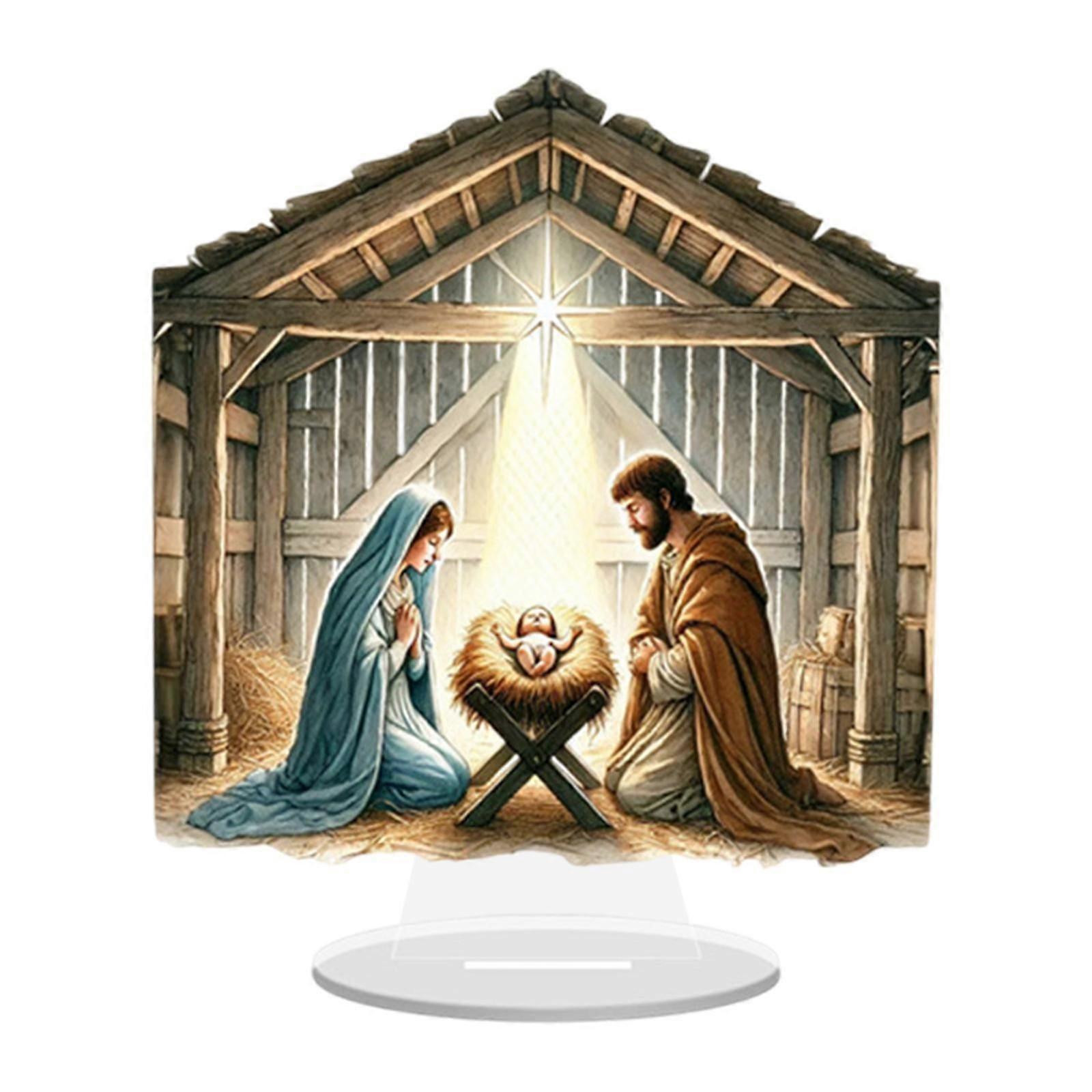 Nativity Acrylic Sign 2D Art Craft Desktop Ornament for Cabinet Table Office