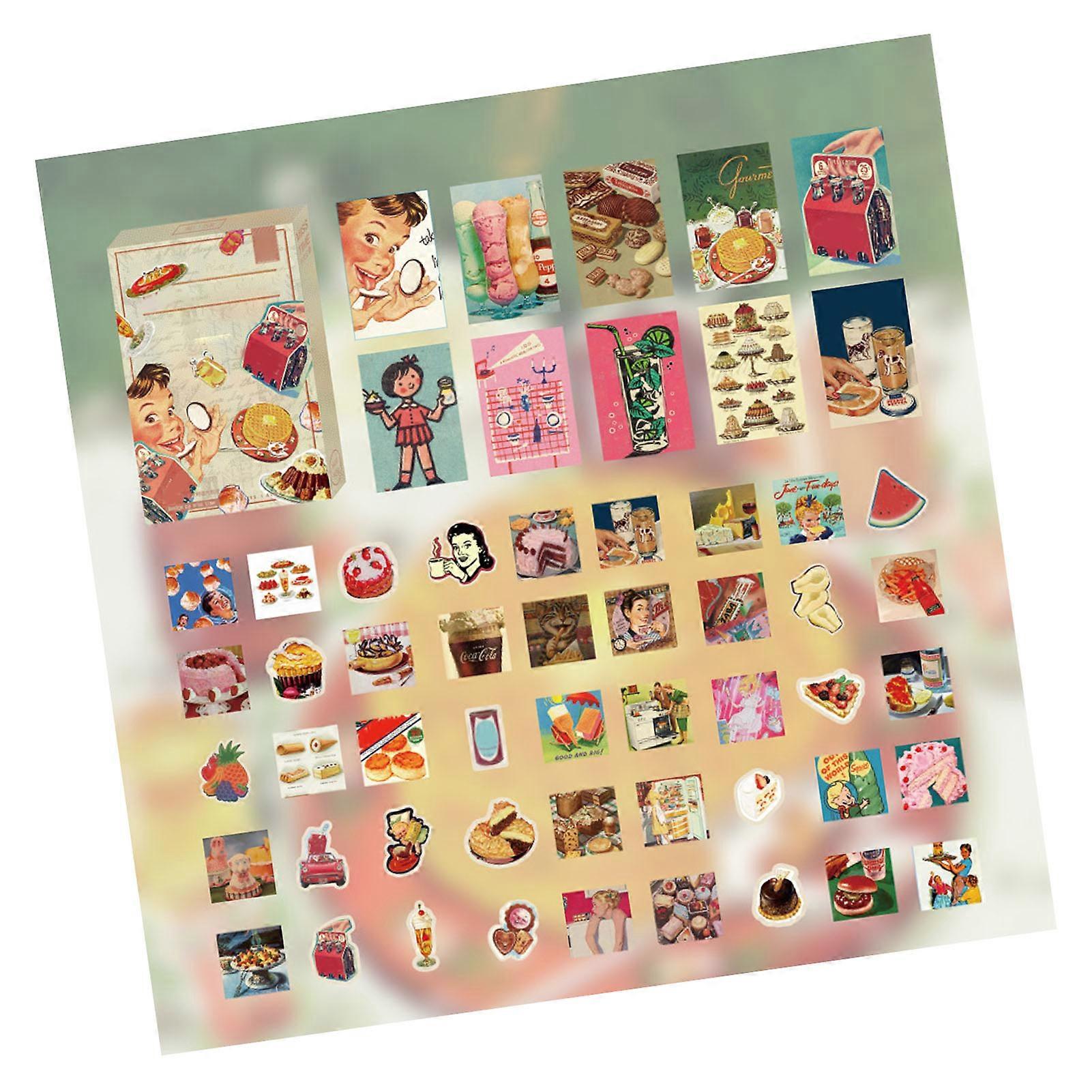55pcs Food Scrapbooking Sticker DIY Rich Patterns Vintage Cute Snacks Stickers Planner Stickers Decal for Notebooks