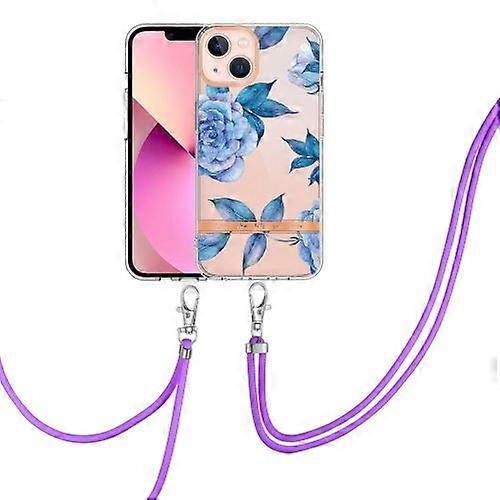 For iPhone 15 Flowers and Plants Series IMD TPU Phone Case with Lanyard