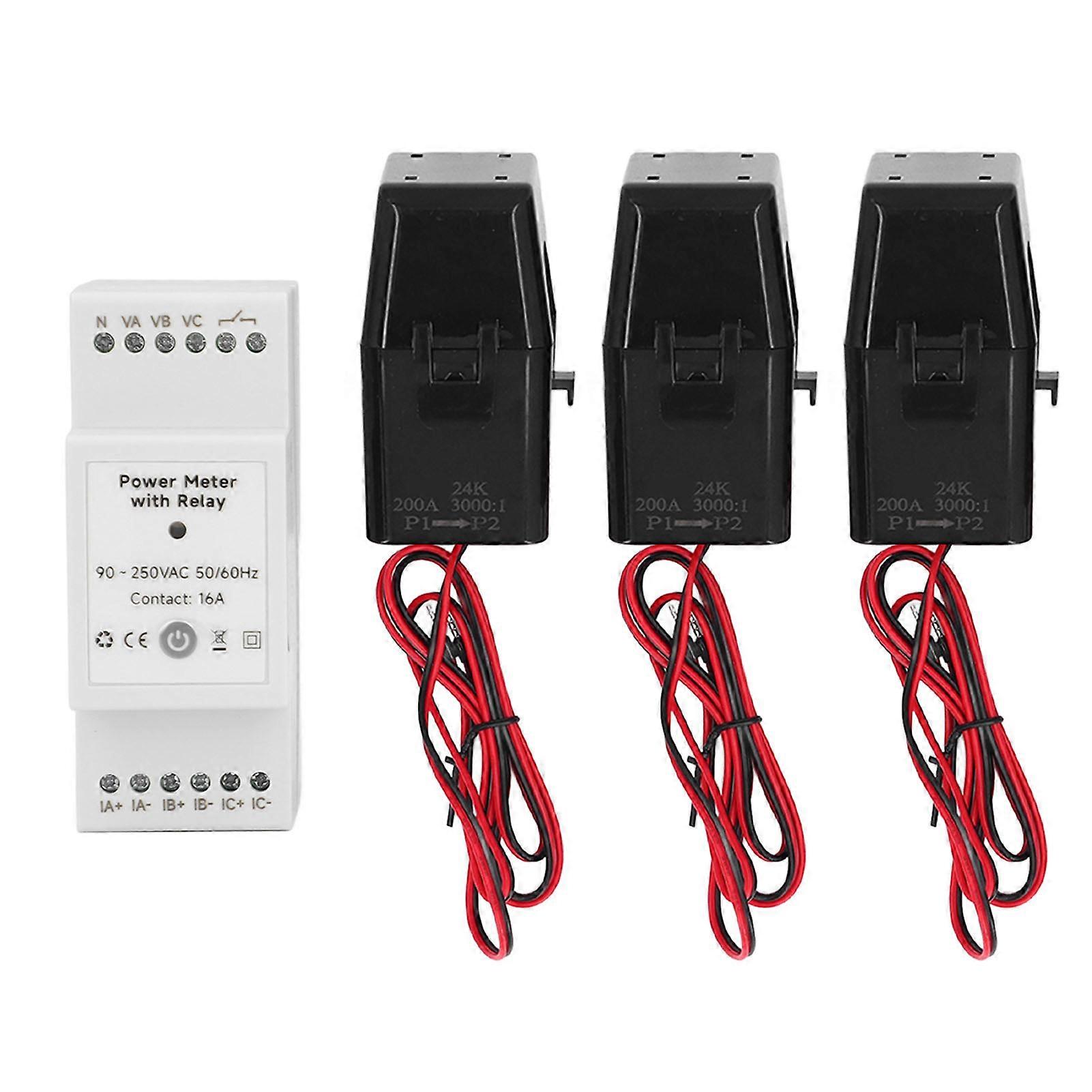 WiFi Smart Energy Meter with 3 200A Clamp Current Transformer 3 Phase 4 Wire KWh Power Meter for Solar PV System 90‑250VAC