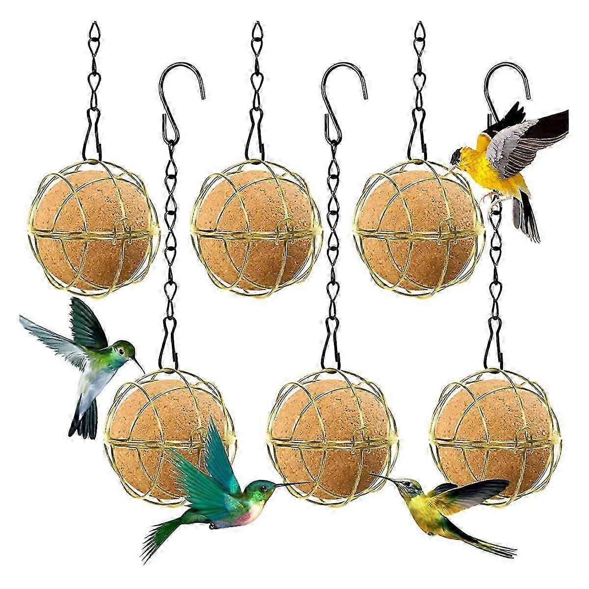6Pcs Ball Bird Feeders, Bird Suet Ball Feeders, Metal Hanging Bird Feeders with Hooks, Round Suet B