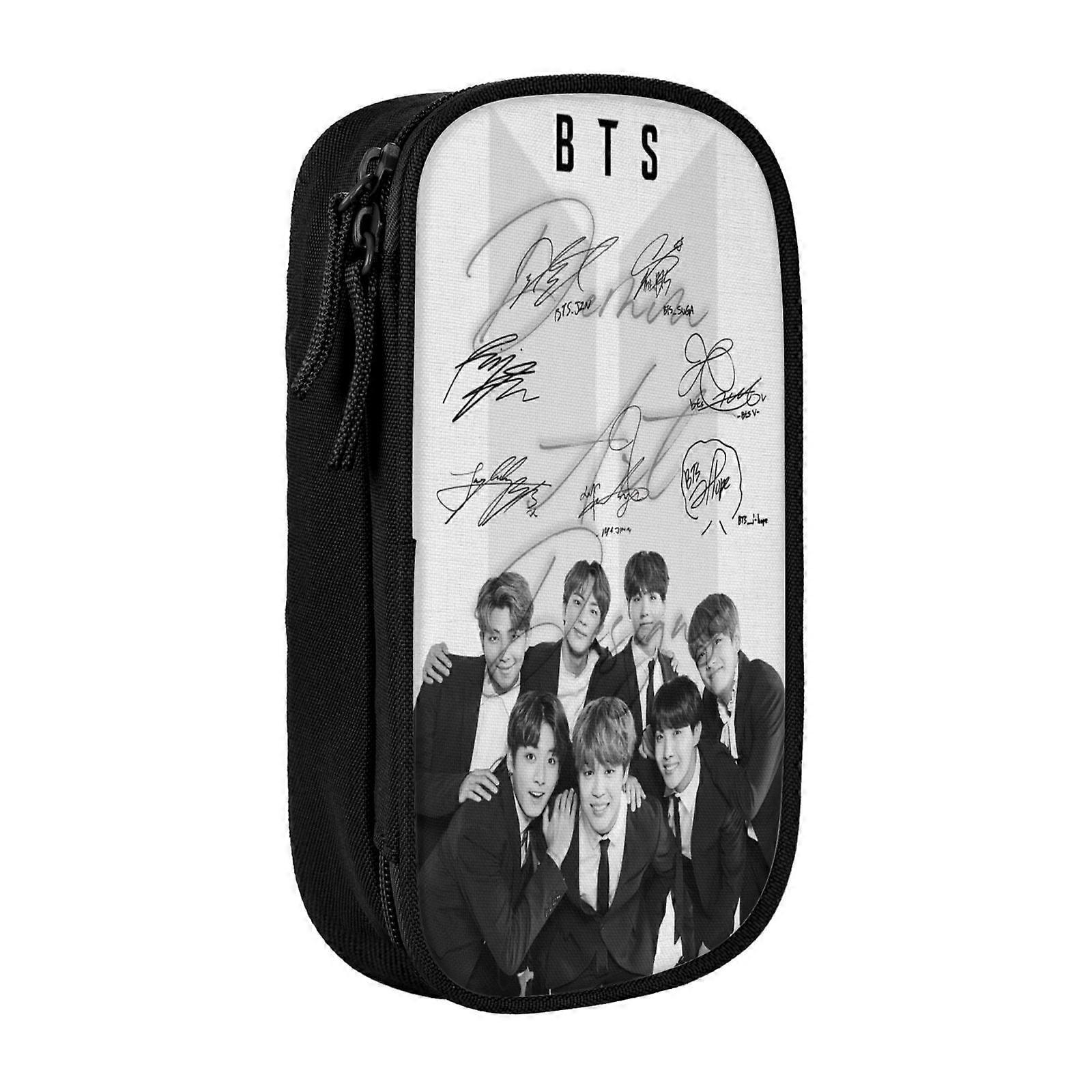 i595 BTS مقلمة حالة حب نفسك سعة كبيرة قلاب حالة مزدوجة سحابات جولة حول العالم Jimin Suga V Jungkook RM حقيبة قلم مكتب حقيبة القرطاسية مستحضرات التجميل B