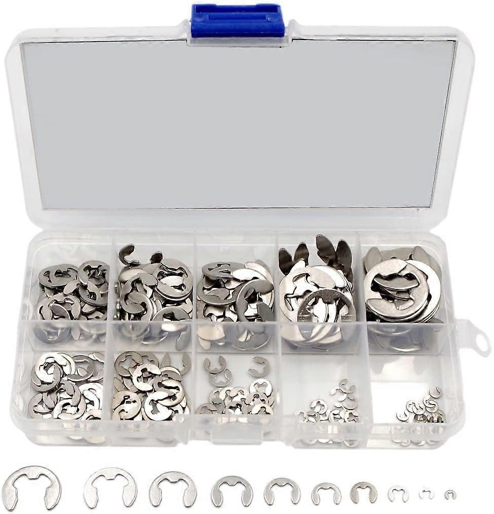 Stainless Steel E-clip External Retaining Rings Circlip Assortment Kit 120 Pcs Gb896 E E-type Buckle-shaped Split Washers