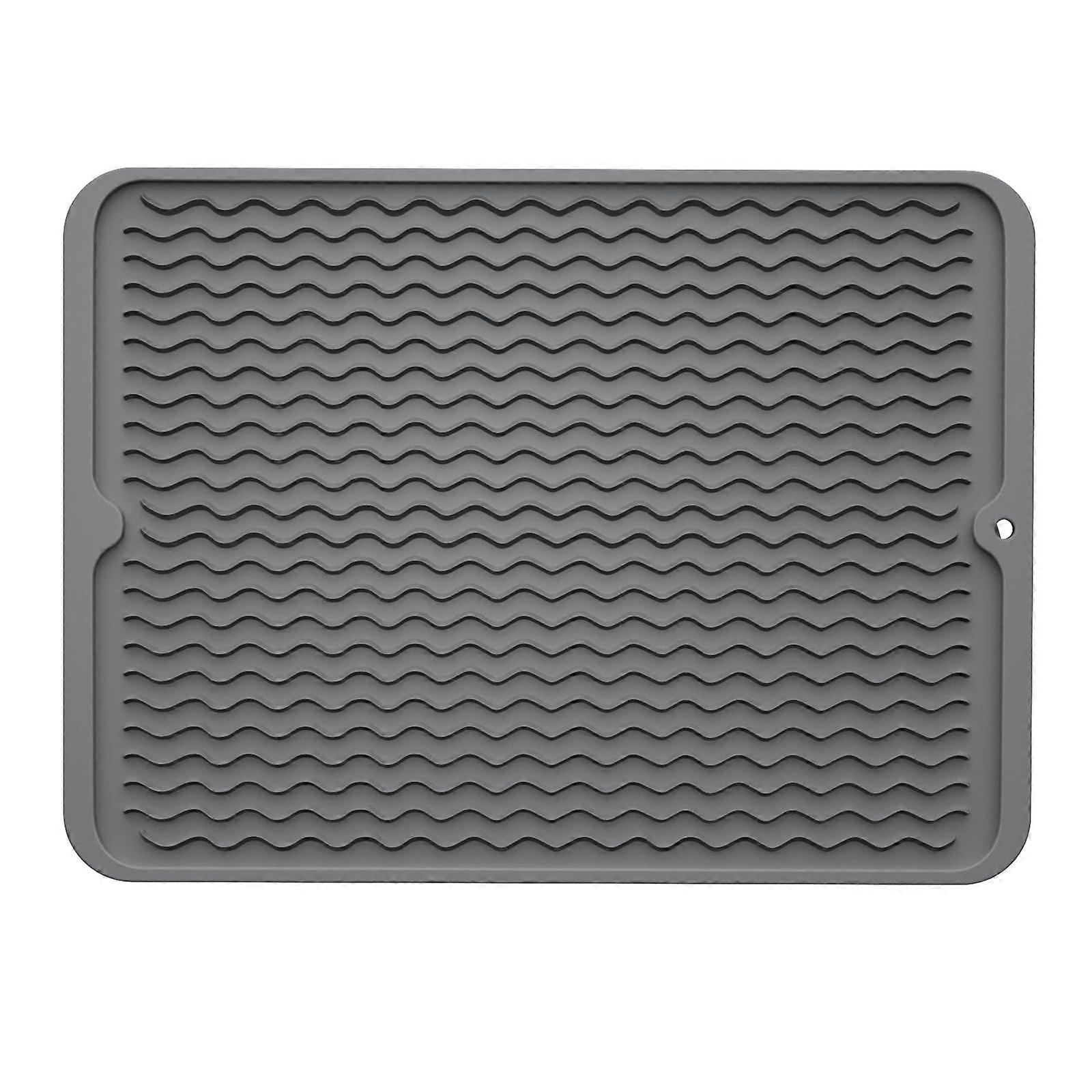 Silicone dish drying mat, non-slip, 12"x16", gray