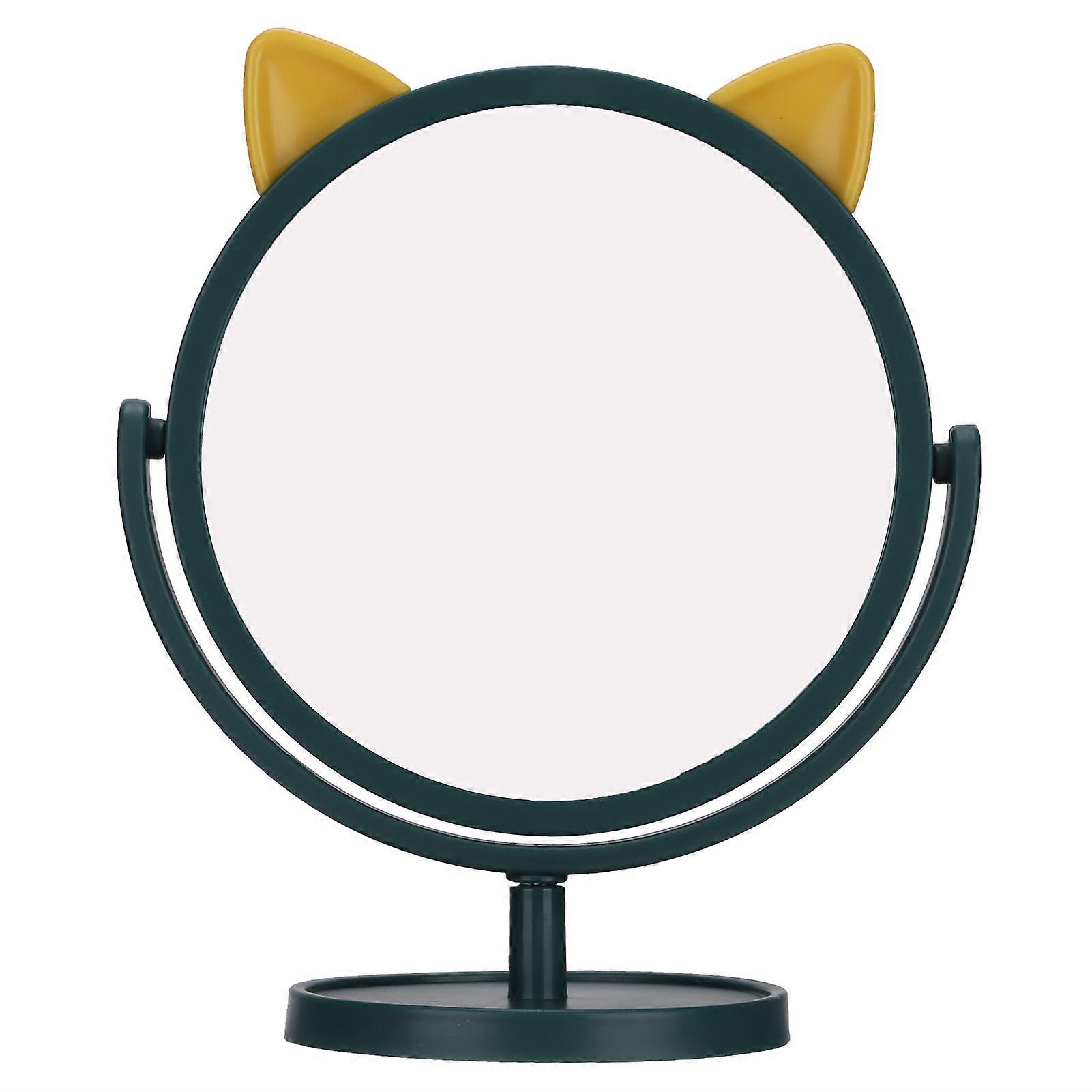 Blackish Green Makeup Mirror with Cat Ears, Adjustable and Compact
