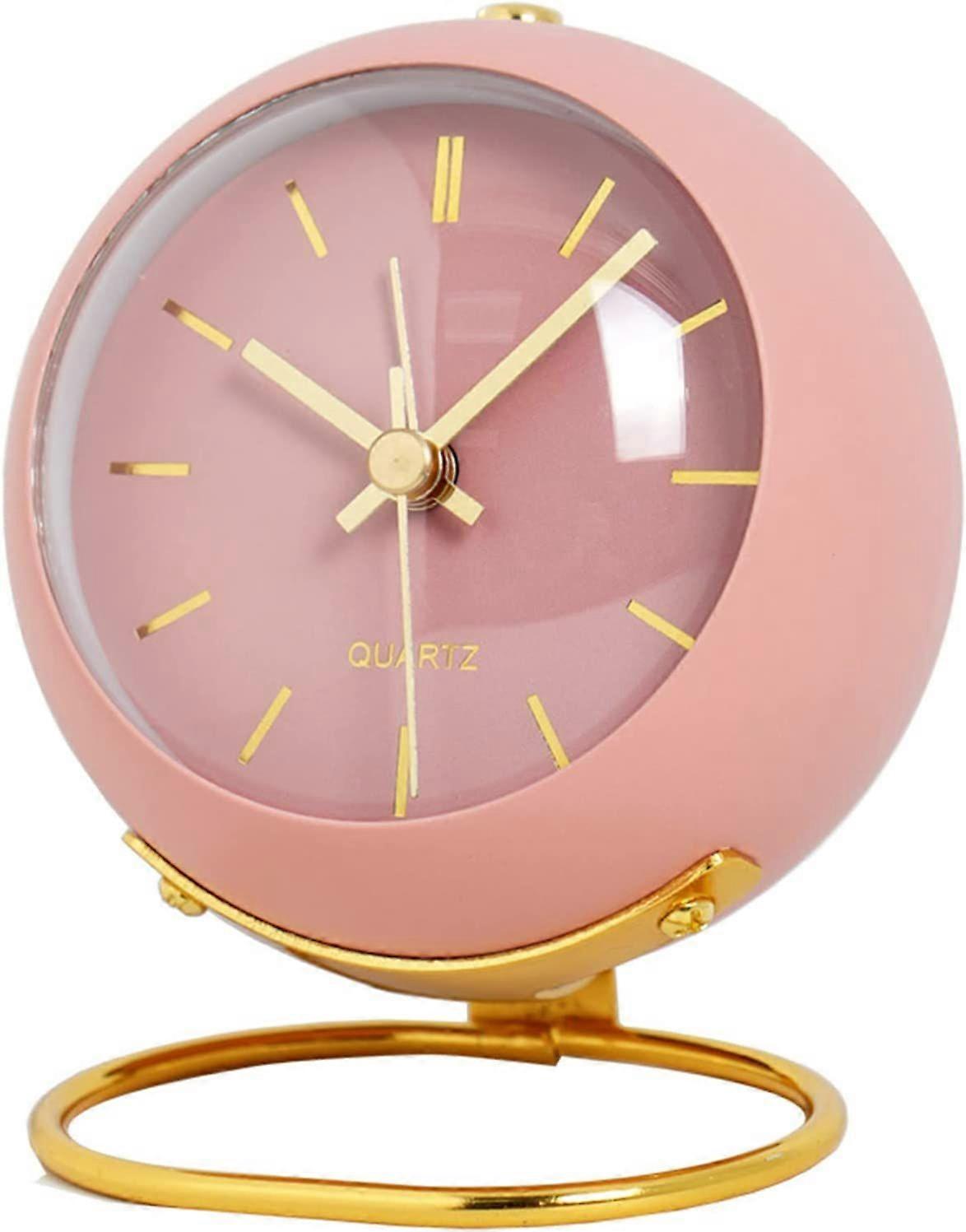 Small Table Clocks,  European Style Creative Silent Non-Ticking Tabletop Children's Alarm Clock with Backlight, Battery Operated Metal Simple Desk Clo