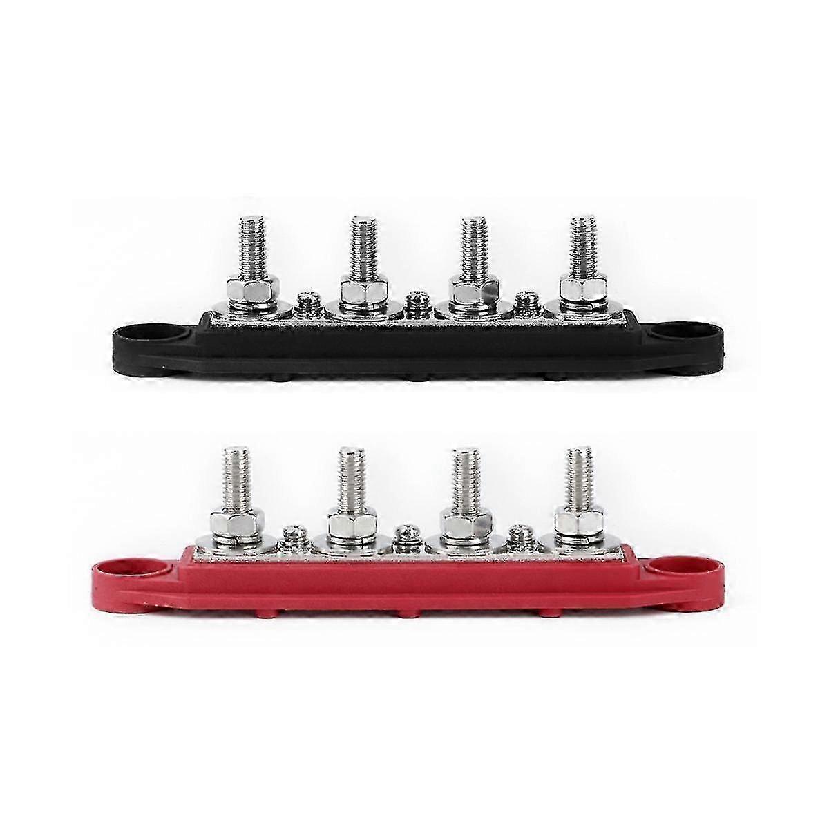 4 Way Bus Bar Ground Distribution Block Panel with M8 Terminal Studs, 12v 150a for Car, Truck, Boat