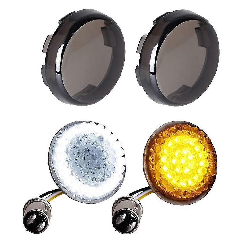 4PCS Smoked Front Turn Signals LED Lights Panel Motorcycle 1157 Insert Kit for Dyna Road Street Glid