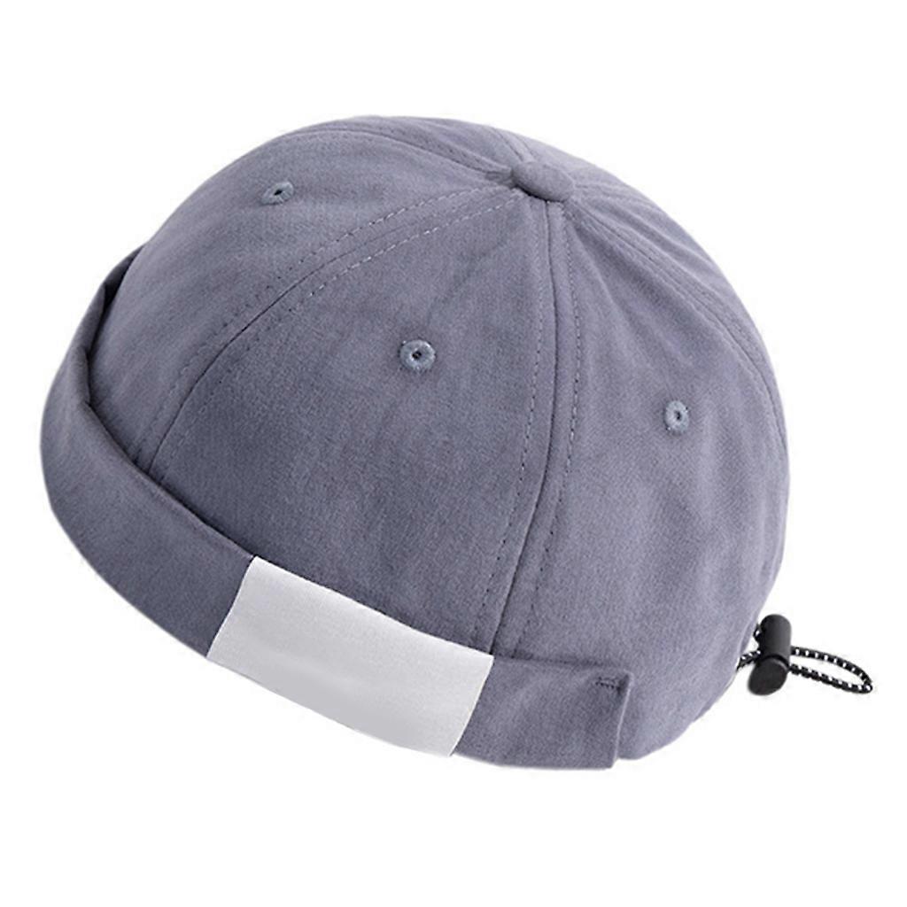 Vintage Docker Cap Brimless Sailor Hat Cotton Made Solid Color Breathable Beanie Retro Adjustable gray