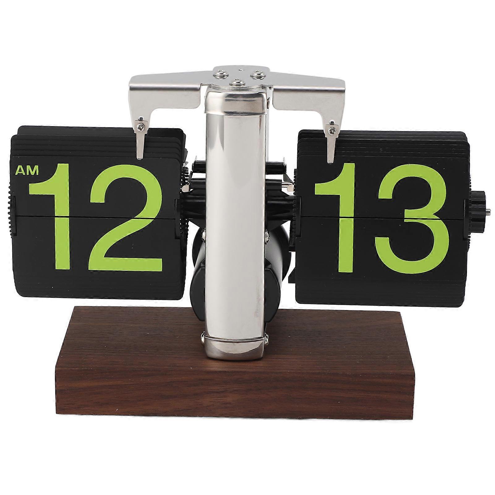 European Retro Style Auto Flip Clock Home Decoration Modern Simple Desk Table Clock 12-Hour Format Adjustable Digital Display Wooden Base Metal Frame 
