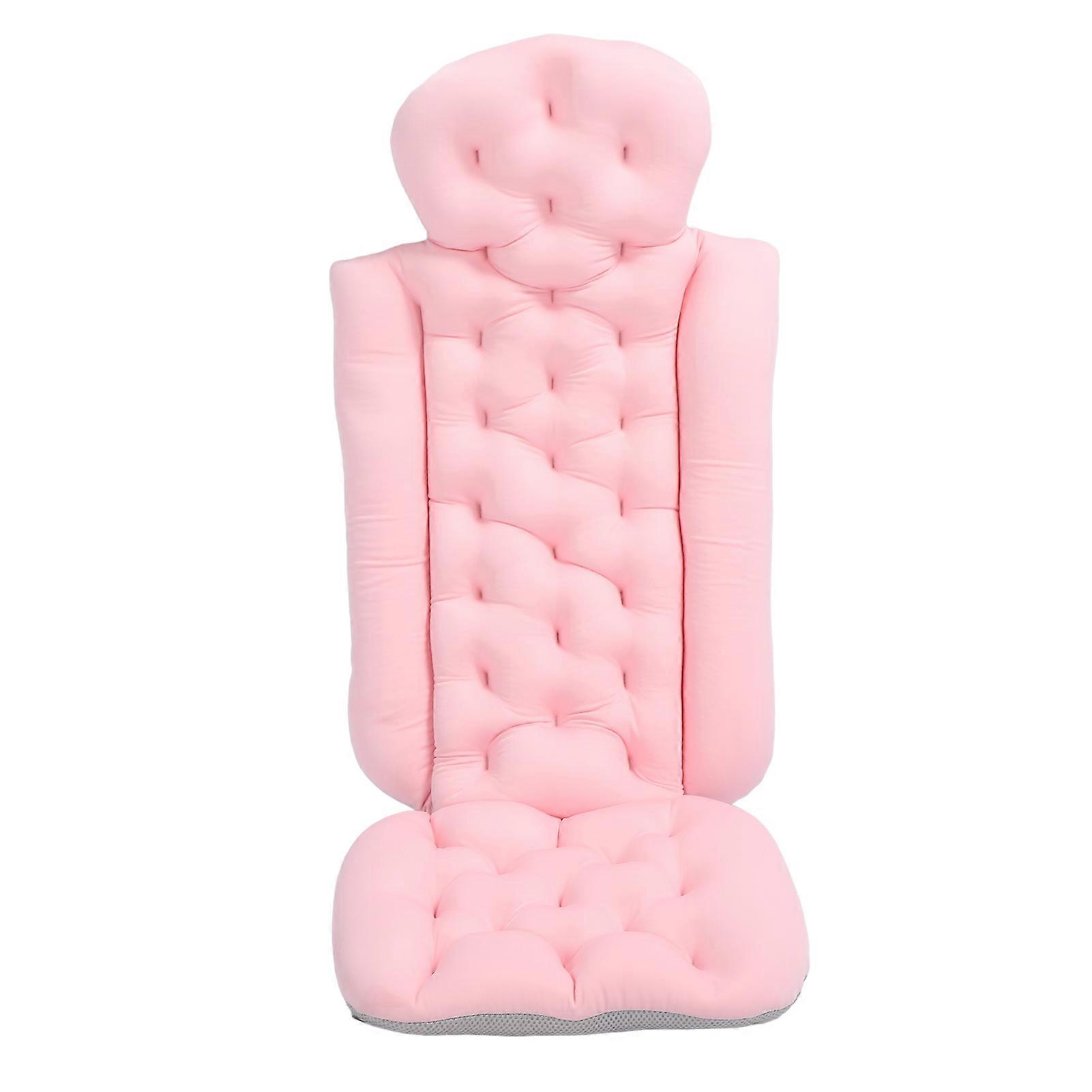 Ergonomic and removable bath pillow, soft and padded cushion with suction cup for head, neck and shoulder support, pink