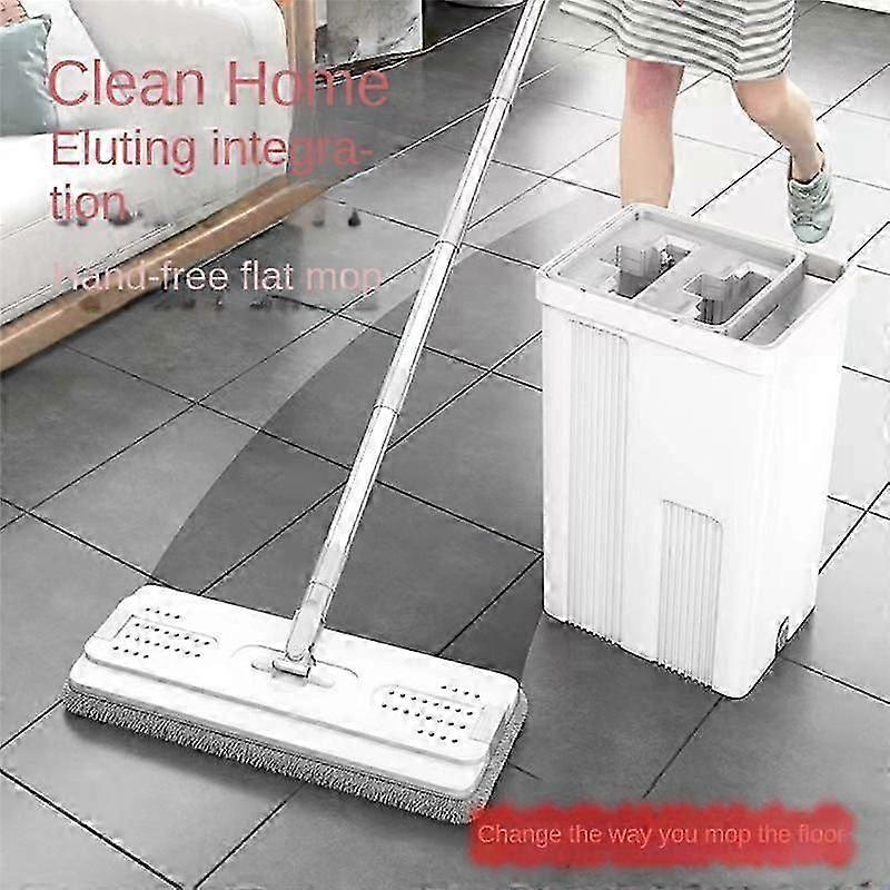 Lazy Floor Mop Flat Mop -Washing Mopping Artifact Microfiber Cloth Mop with Bucket Household Mops