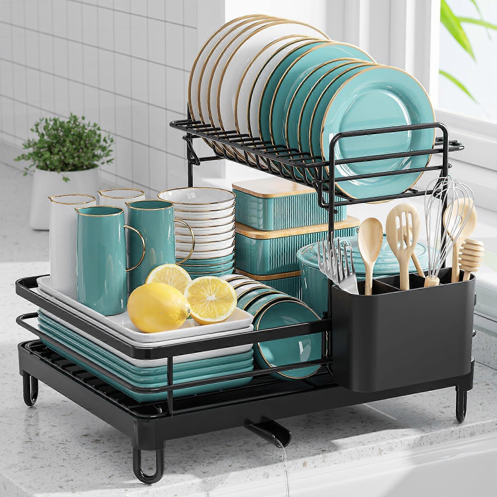 X-Large Stainless Steel Dish Drying Rack for Kitchen Countertop Storage, Compatible with Dishes, Bowls, and Flatware