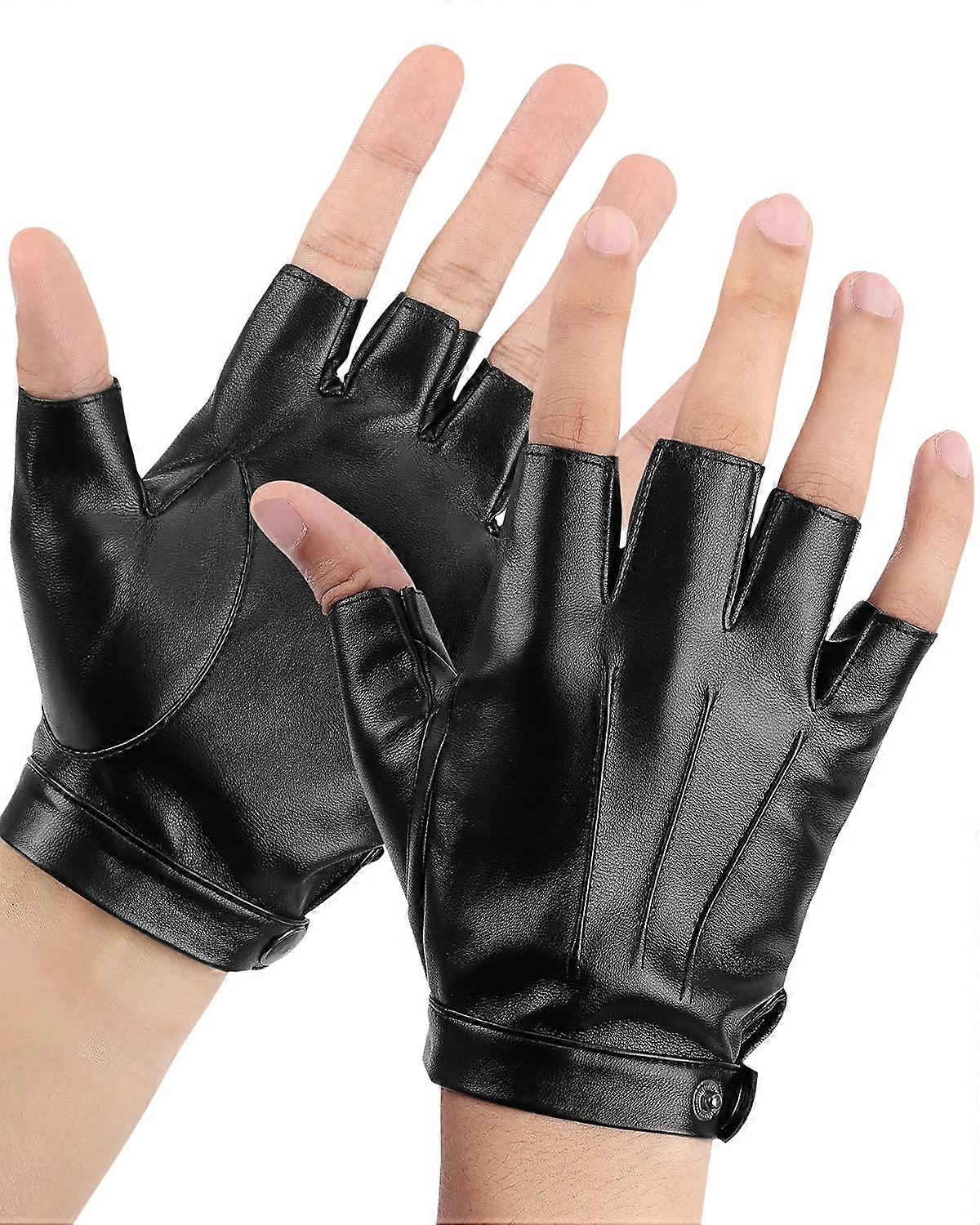 Kemımoto Fingerless Driving Gloves Pu Artificial Leather Outdoor Sports Black Half Finger Gloves Men Women For Young People, Black