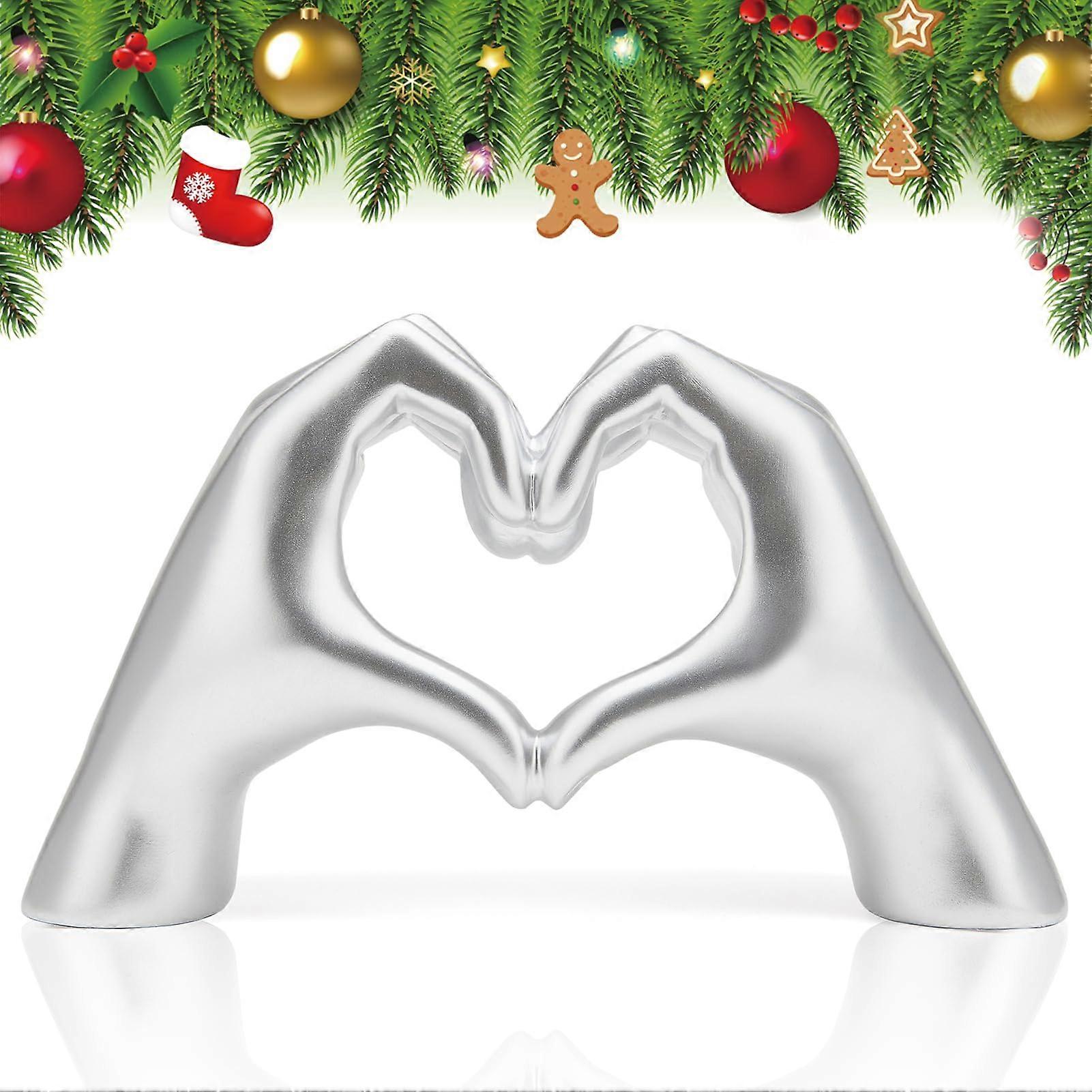 Silver Resin Heart Hand Sculpture - Home Decorative Art for Valentine's & Anniversaries