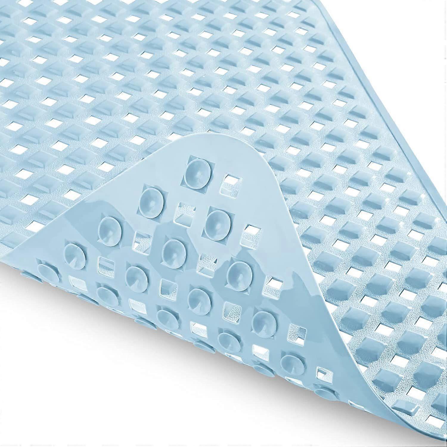 Non Slip Bathtub Mats with Drain Holes, Suction Cups, Machine Washable 27.5 X 15.5 In, Light Blue