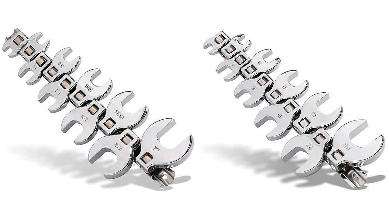 Crows Foot Wrench Set, SAE And Metric, 3/8 In To 1 In, 10 Mm To 24 Mm, 20-Piece Kit With Clip-On Organizer