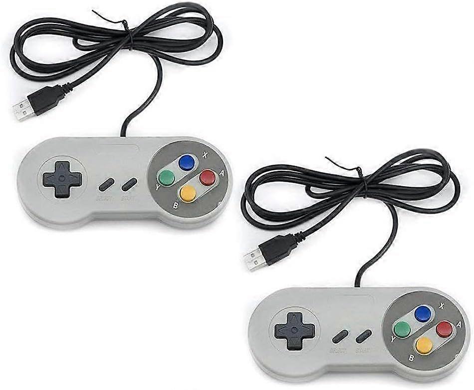 Pack of 2 Wired USB Controllers - Compatible with SNES Emulators - Retro Gaming Joypads Gamepad - Suitable for Gaming PC, Computer, Laptop