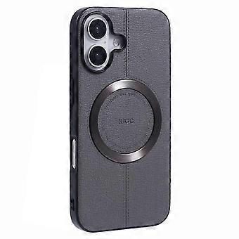KIGC For iPhone 16 Case Compatible with MagSafe Litchi Texture Leather Coated PC+TPU Phone Cover - G