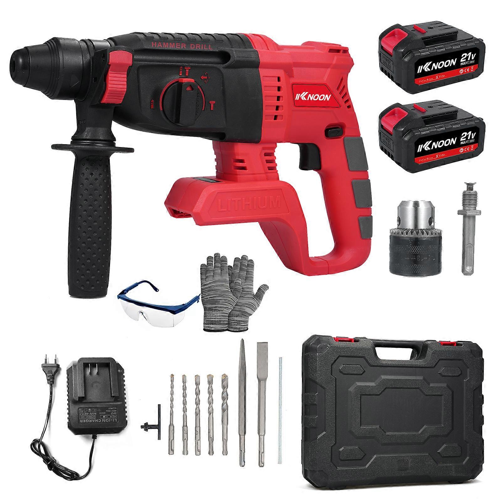 Brushless Rotary Hammer Drill 3 Modes Selector Variable Speed 360° Adjustable Handle 5.0Ah Li-ion Battery and Charger Included