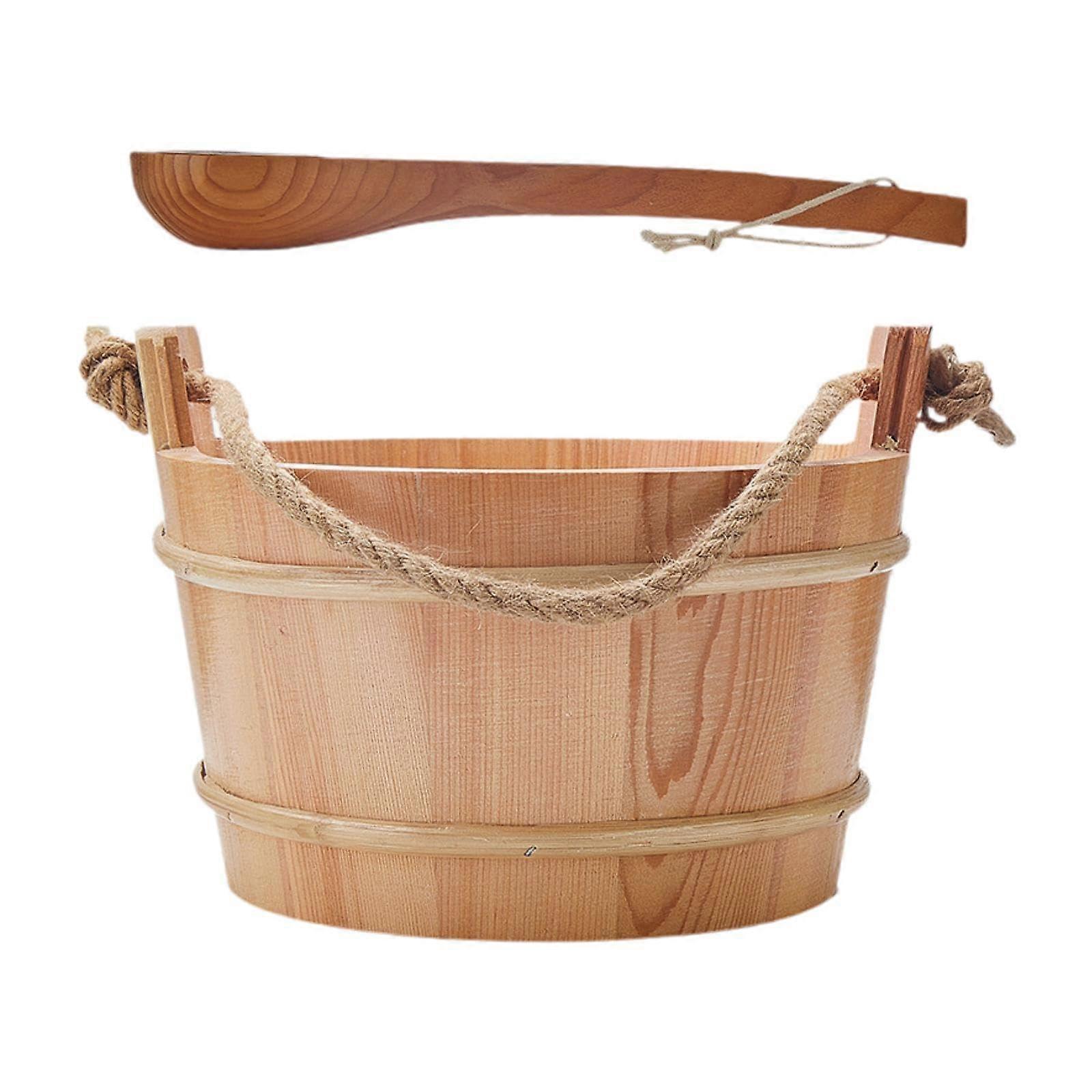 Sauna Wooden Bucket with Ladle 4L Sturdy Versatile Sauna Accessories Set Water Bucket for SPA Centers Bathing