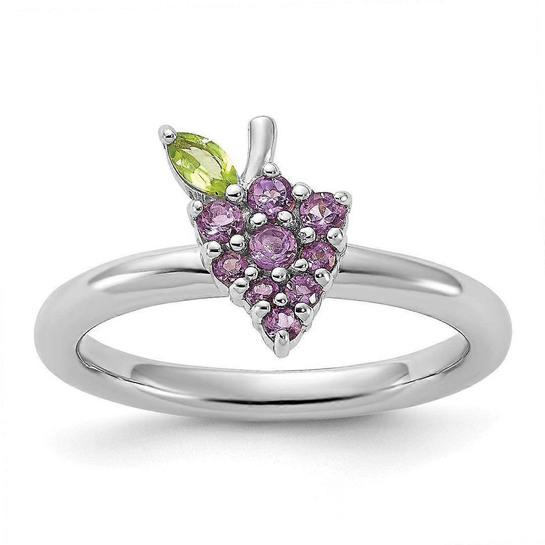 2.5mm 925 Sterling Silver Stackable Rhodium Plated Amethyst Peridot Grapes Ring-Stackable-Ring for Women - Ring Size: 5