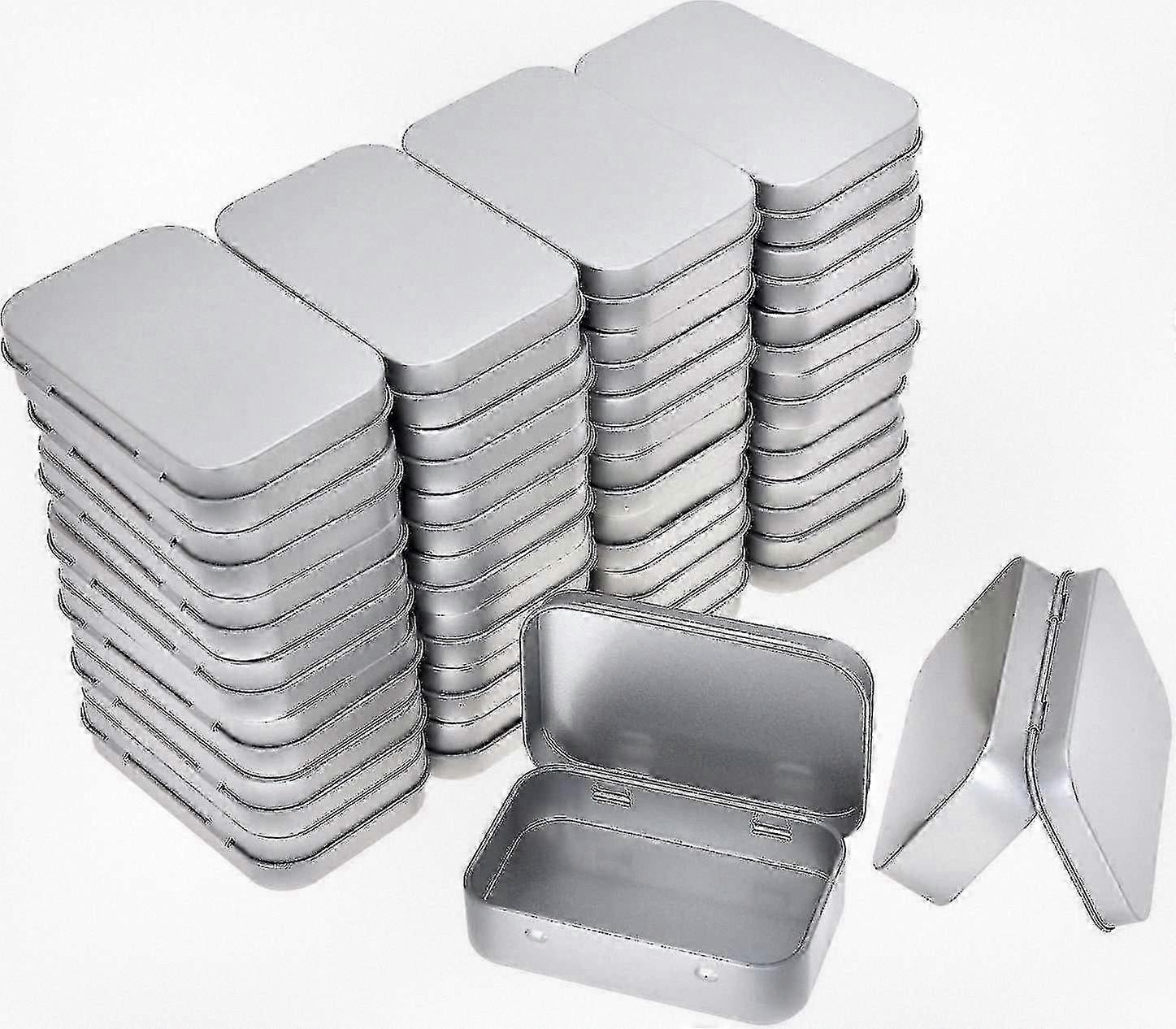 Silver Mini Portable Box Containers - 30 Pack Metal Rectangular Empty Hinged Tins for Small Storage Solutions and Home Organization