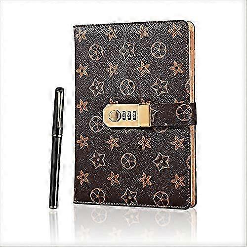 يوميات مع قفل مختلط ، مفكرة كلمة مرور سرية ، مذكرات مع قفل للرجال والنساء ، جلد ، غلاف فني ، مسطر ، A5 ، مع قفل كلمة مرور ، بني ، 0