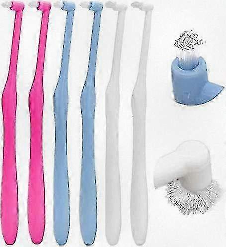 Soft and Compact Trim Toothbrushes for Detail Cleaning of Teeth and Braces, Available in Rose Red, Blue, and White - Set of 6 Pcs
