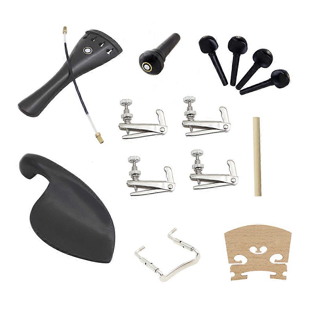 15pcs 4/4 Violin Fiddle Parts Accessories Including Tailpiece + Tail Gut + End Button + Chin Rest + Chin Rest Screw + Soundpost + Bridge + 4pcs Tunin