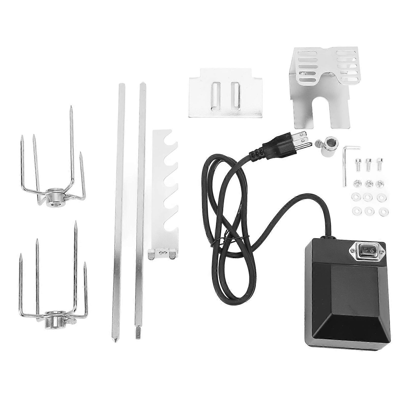 110V Rotisserie Grill Kit with Waterproof Switch, Stable Rotating Motor, Heavy Duty Stainless Steel, Strong Load Bearing Universal Design US Plug