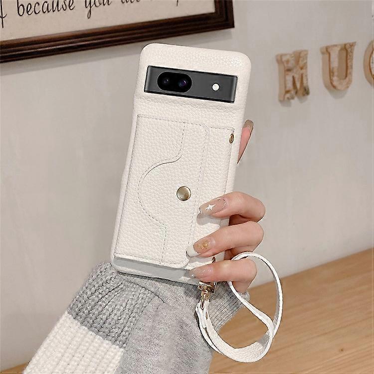 Compatible For Google Pixel 8a Case Mirror Design PU Leather Back Cover with Card Slots, Wrist Strap