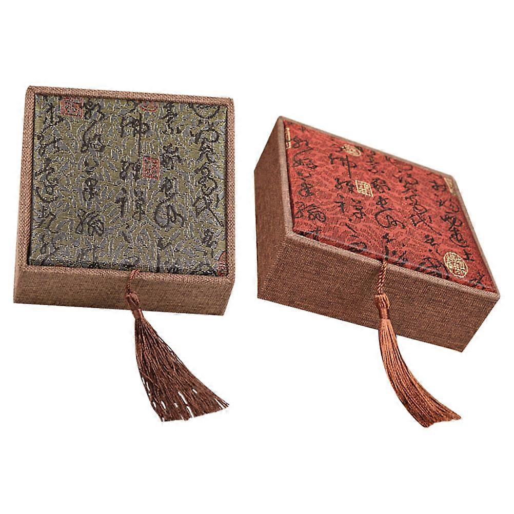 2Pcs Ethnic Style Jewelry Storage Case Jewelry Box Square Jewelry Storage Boxes