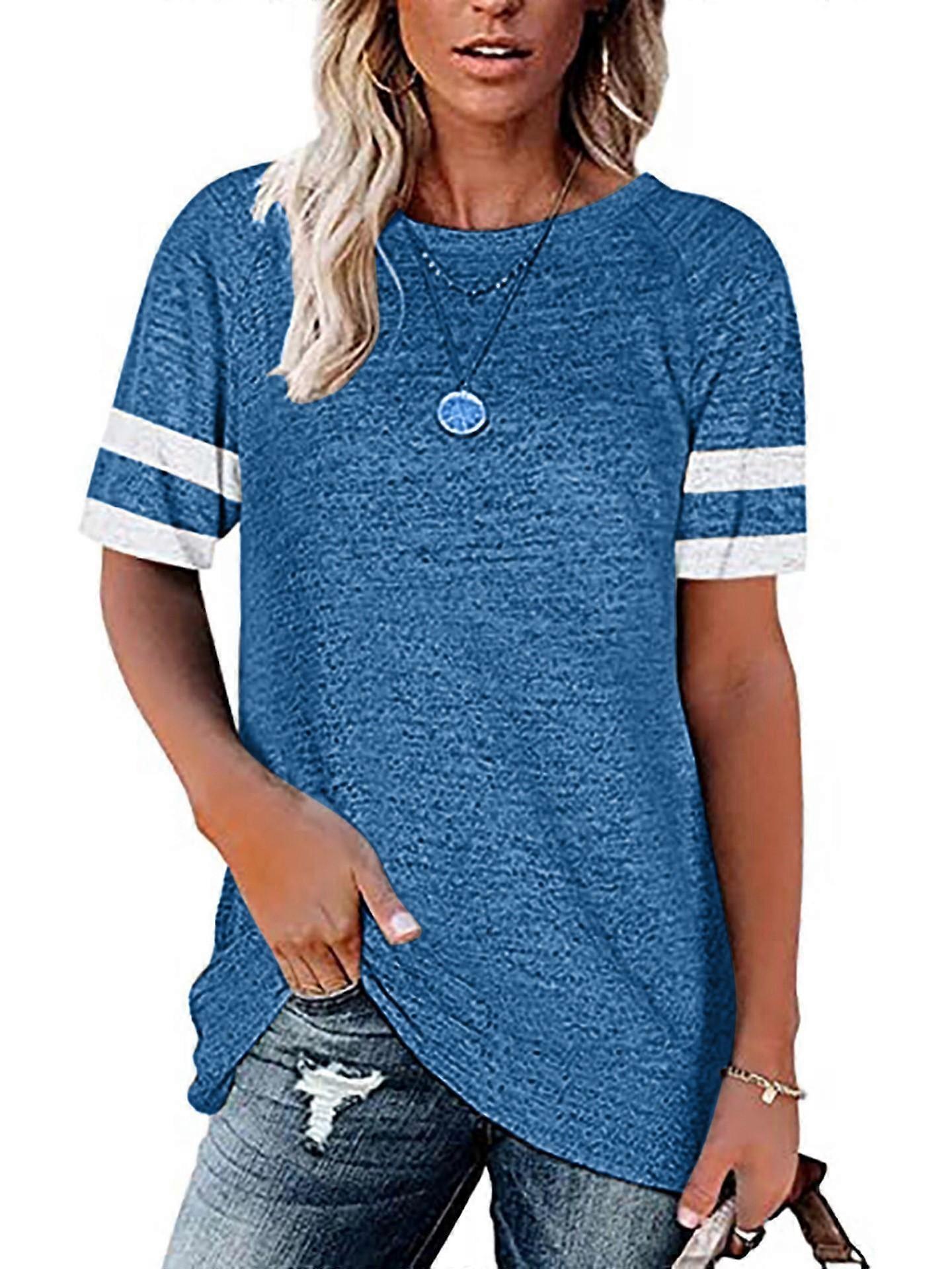 Summer style European and American women's round neck matching color short sleeve loose casual blouse T-shirt