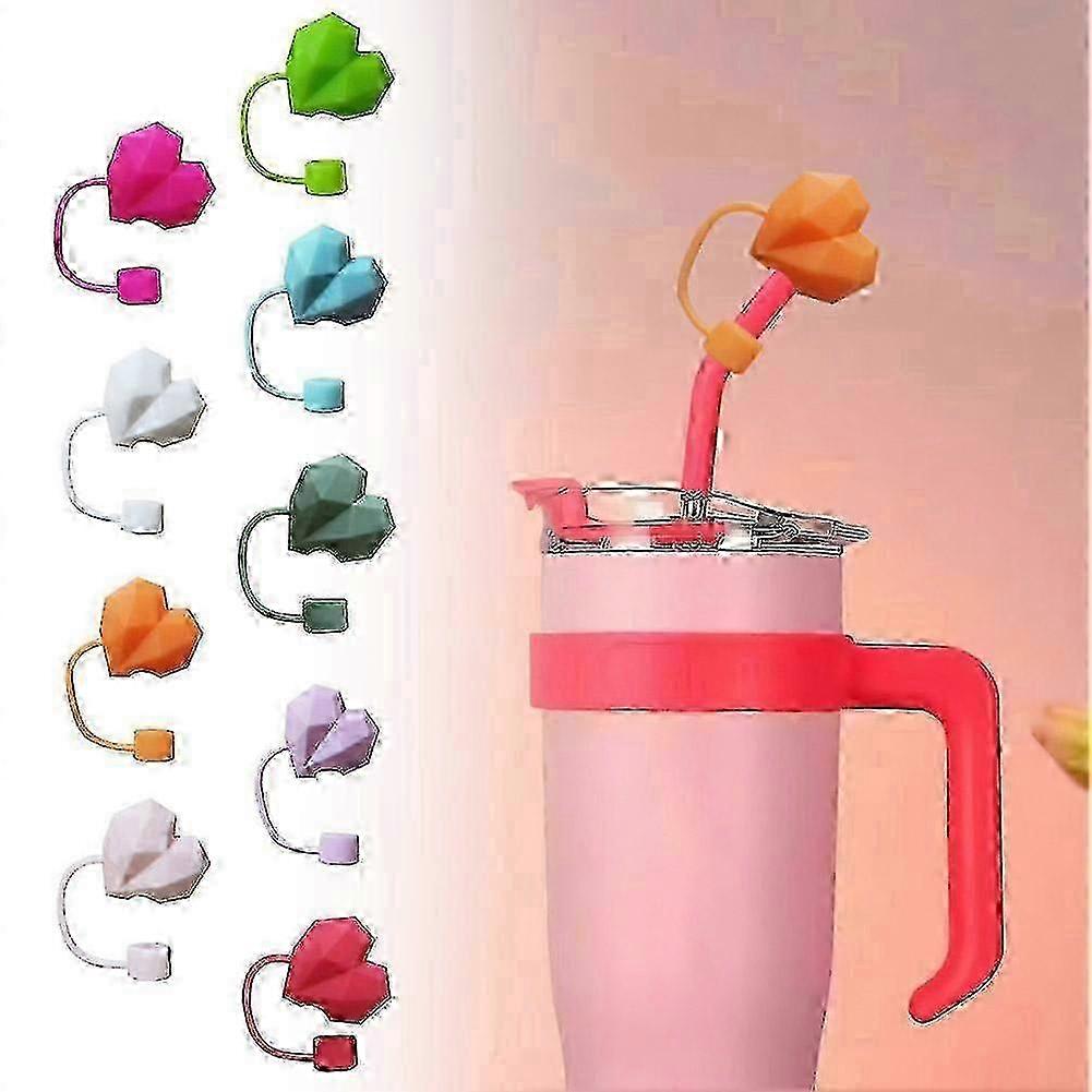 10mmストロー用3Dハートシリコンストローカバー - 防塵ローズ