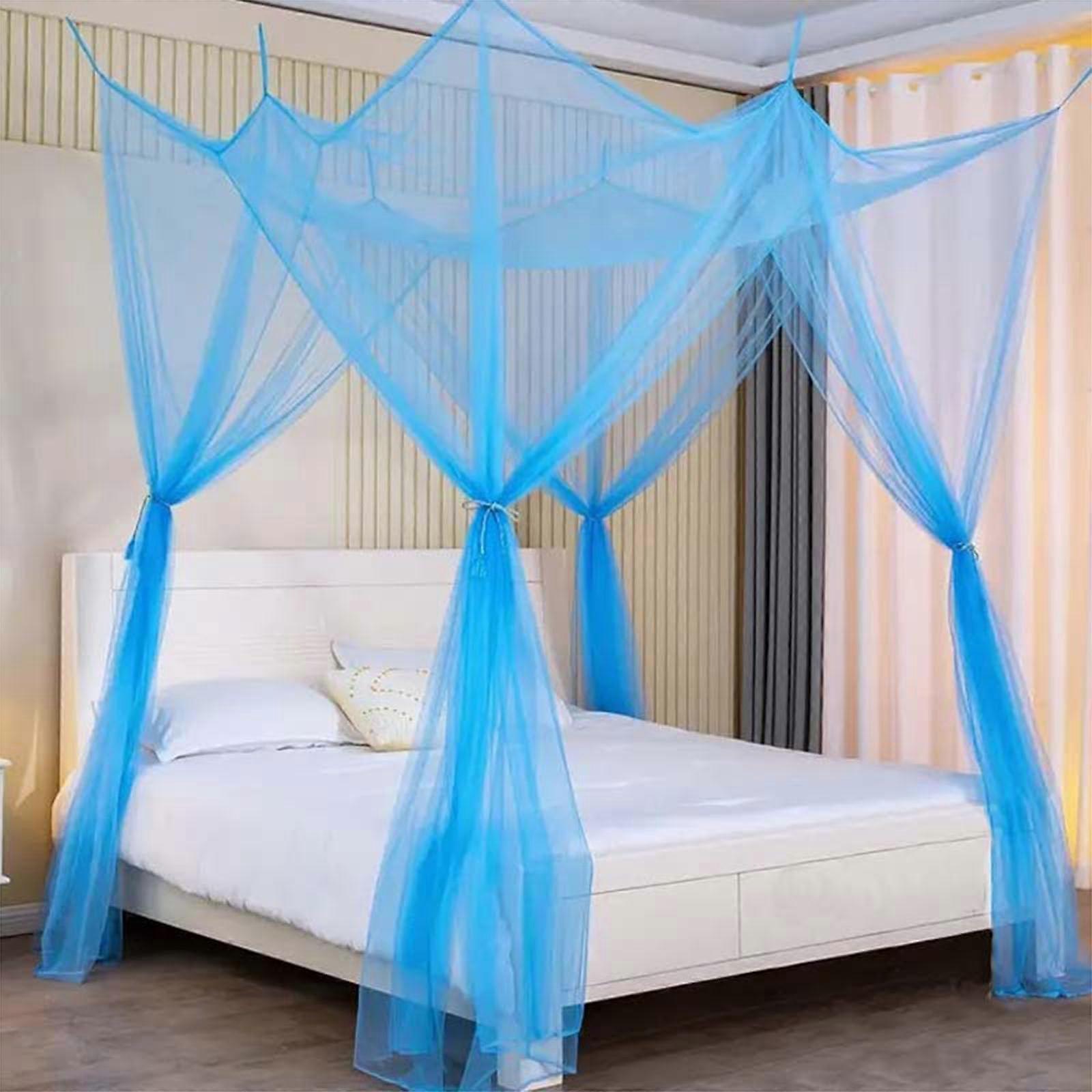 Bed Curtains for Double Bed 004.190 x 210 x 240 cm, Elegant Mosquito Canopy Net with Four Corner Posts, Hooks and Rope