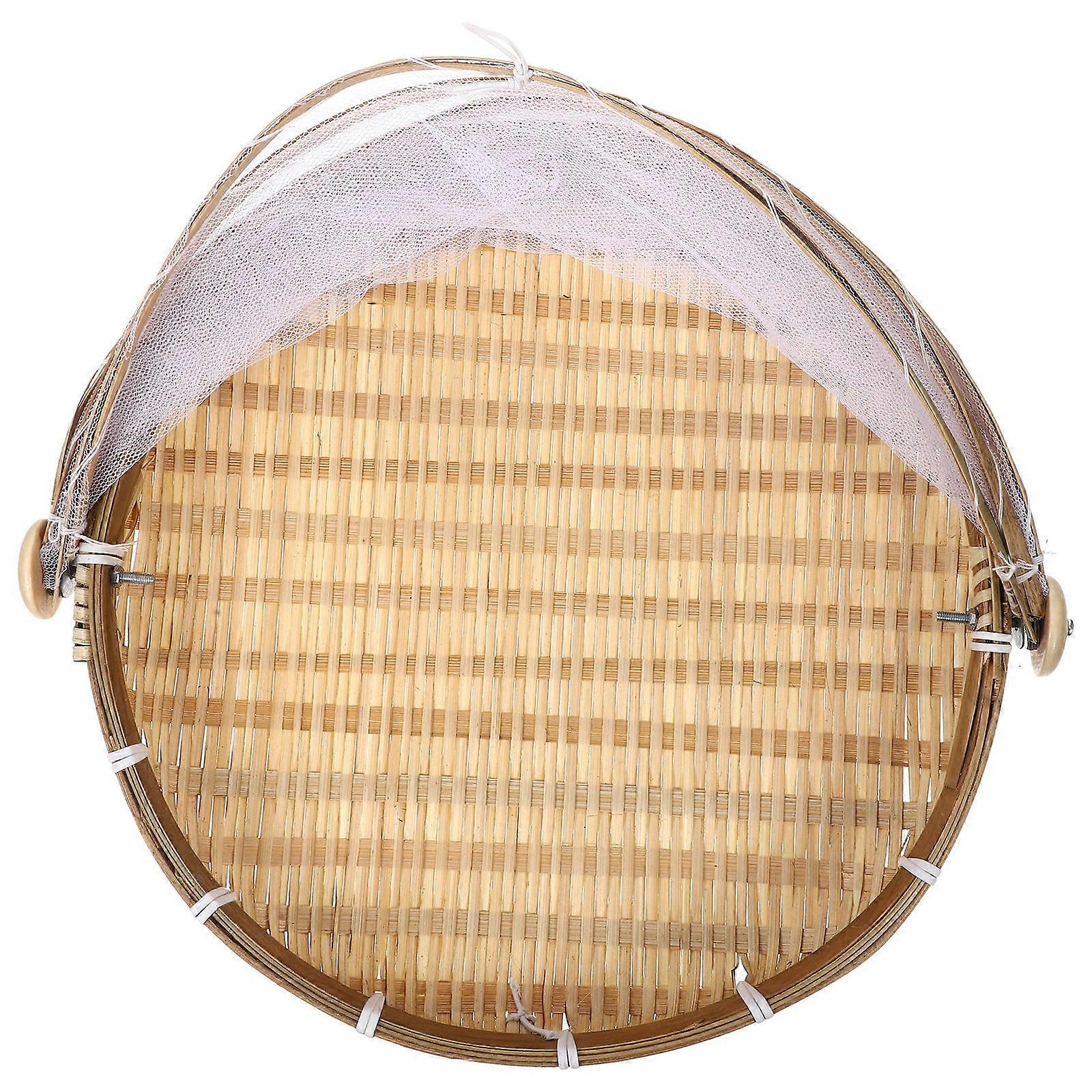 Insect-Proof Food Basket with Woven Design and Airy Mesh Cover