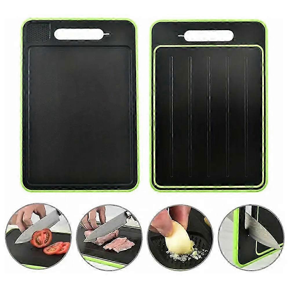 4 in 1 Cutting Board Defroster Knife Sharpener, Double-Sided Kitchen Chopping Board with Fast Meat Thawing Tray, As Seen on TV