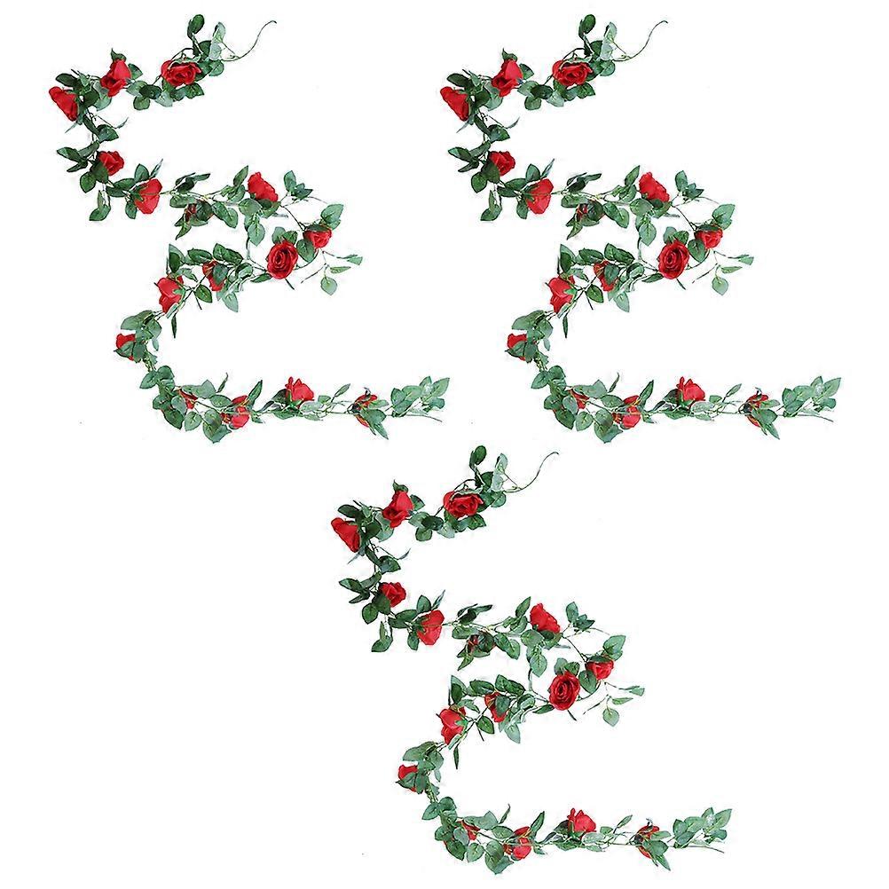 Artificial Red Rose Vine Rattan Decoration Set of 3 Easy Hang Floral Backdrop for Wedding, Party, Photography & Home Event Decor