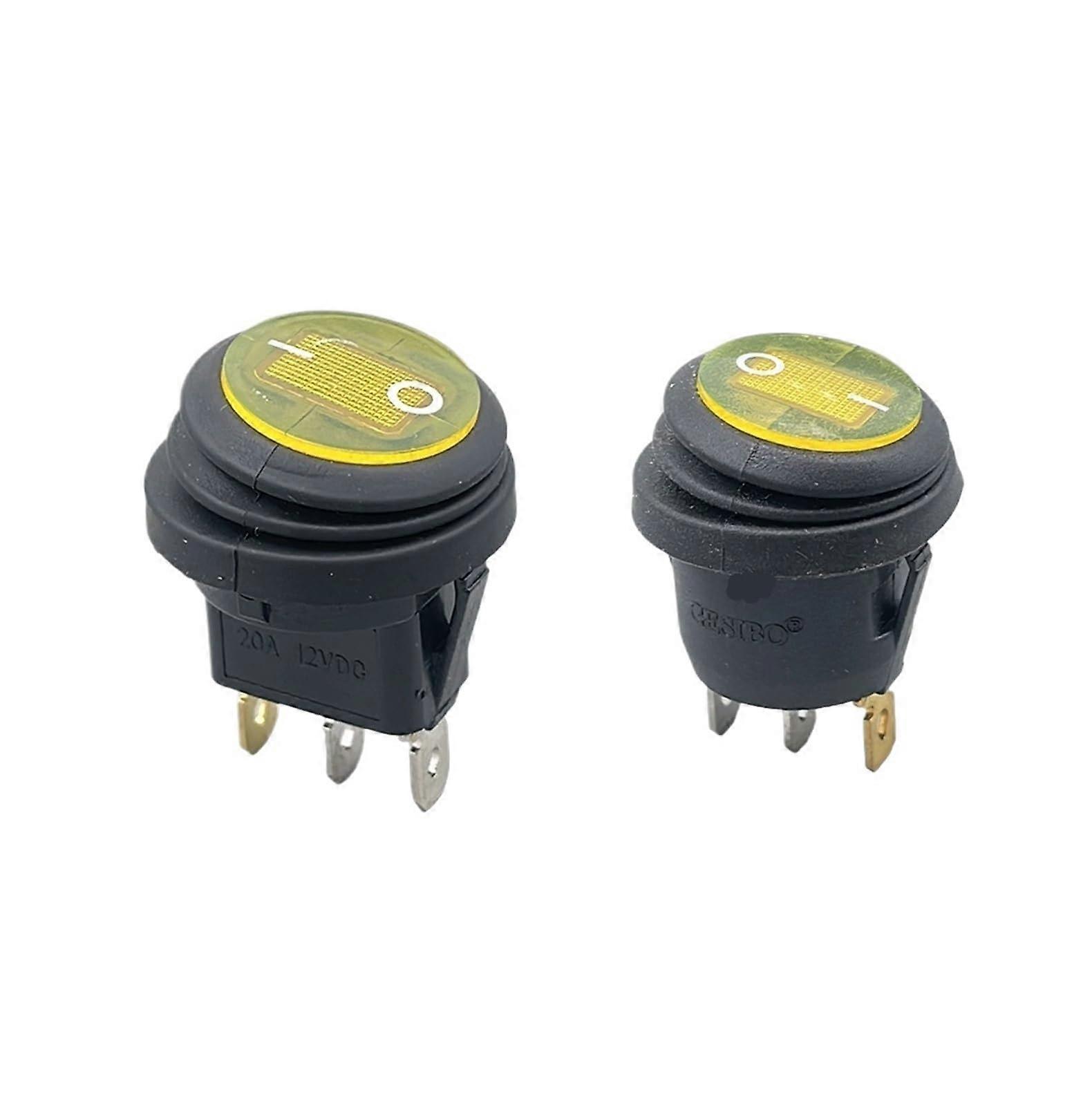 KCD1 Round Square Waterproof Light Switch On-Off 3 Pin DC12V Power Switch for LED Lamps Yellow Color