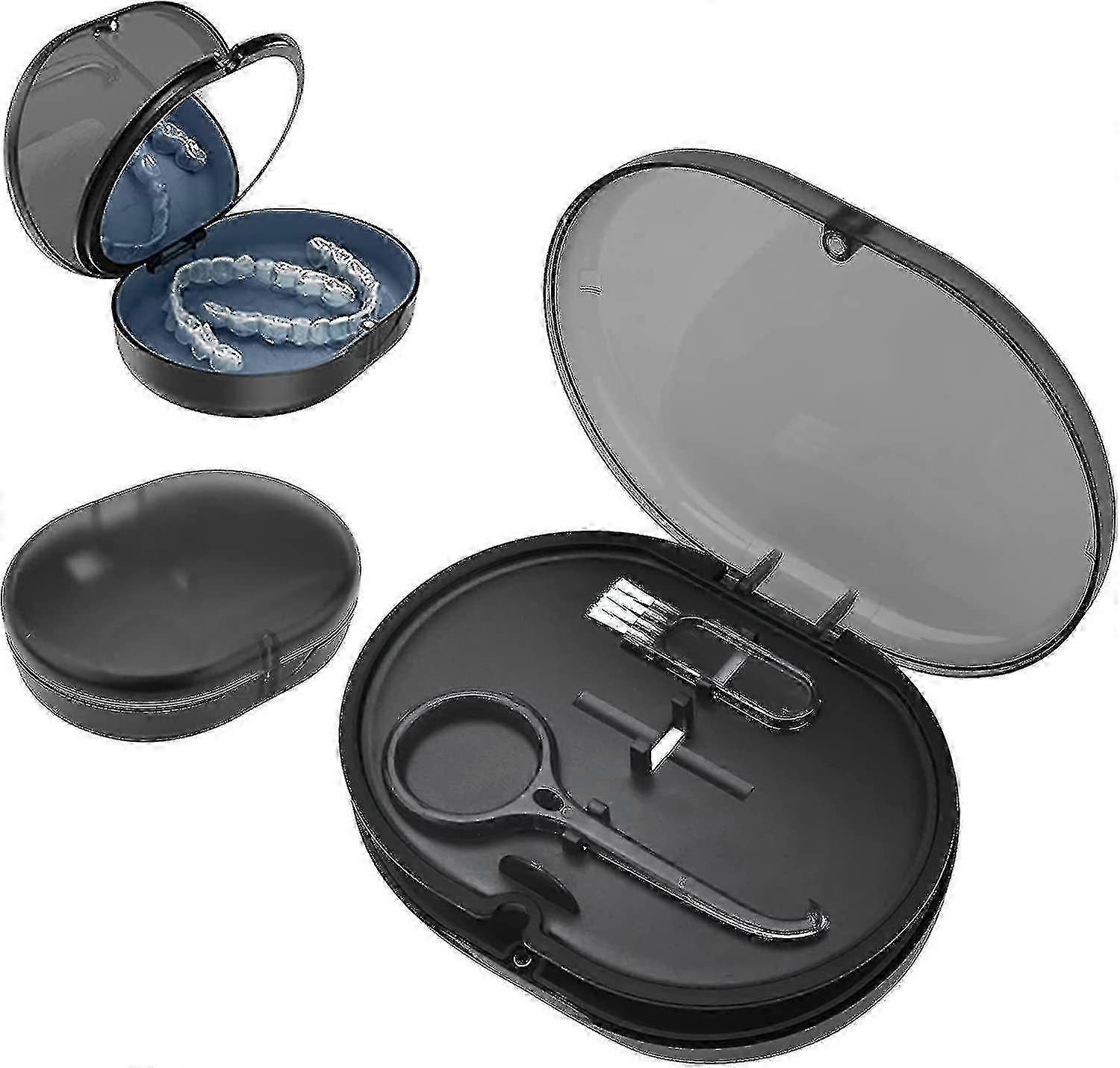 Denture Case, 2-tier Storage Box with Mirror for Orthodontic Retainers