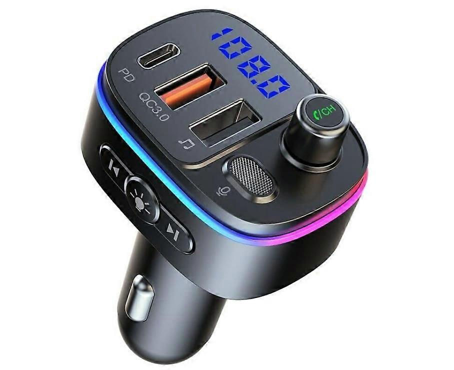 Bluetooth Car Adapter/FM Transmitter,Chronus PD3.0 Type C 18W+QC3.0 Car Fast Charger, Support Hands-Free Calling/Siri Assistant/U Disk(Black)
