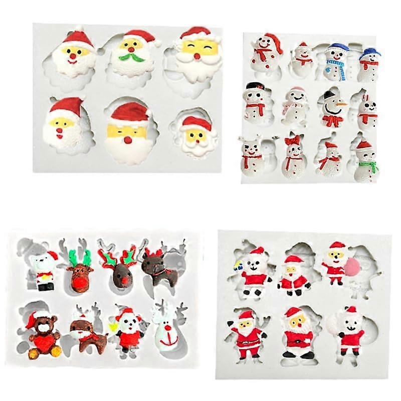 Santa Elf Snowman Silicone Molds Set of 4 for DIY Christmas Baking and Cake Decorating Tools for Chocolate and Fondant