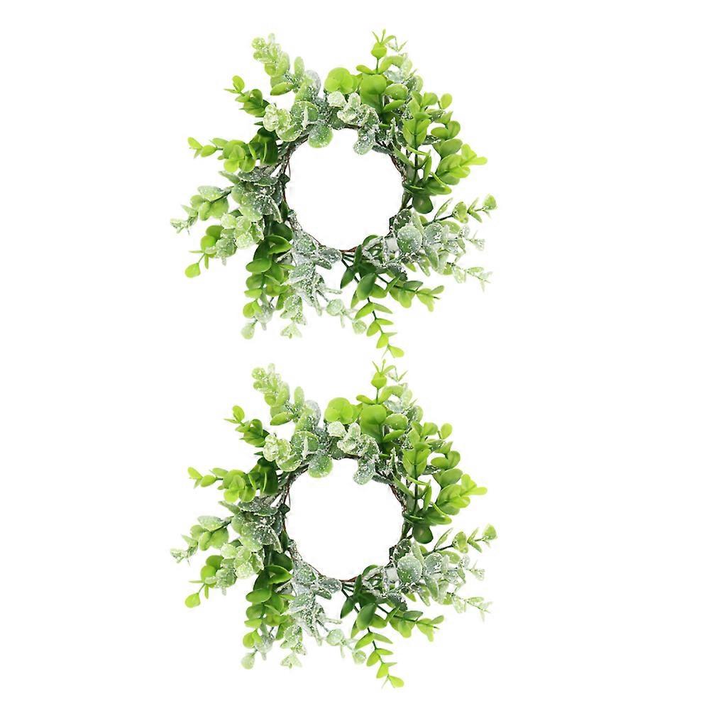 Ring Candle Eucalyptus Wreath Small Decorative Festive Charm 2Pcs