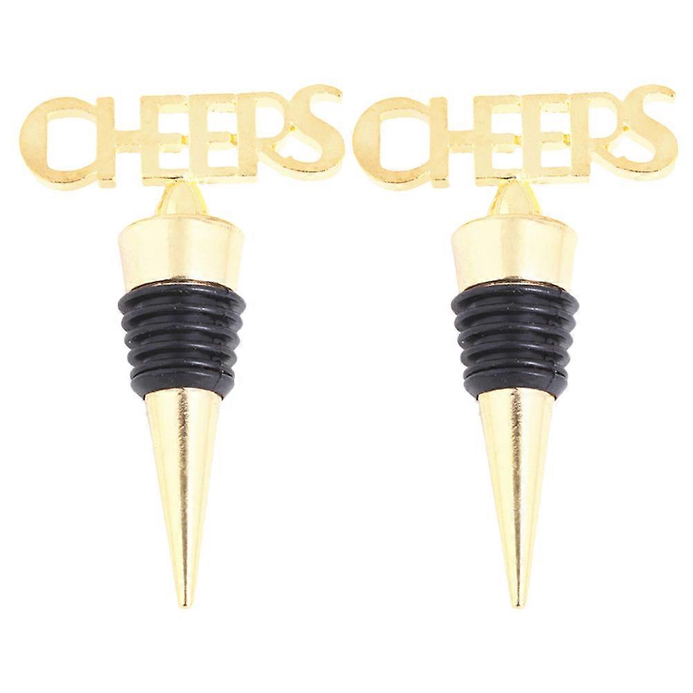 Cheers Bottle Stoppers Golden Party Style Airtight Seal Birthday Party 2Pcs