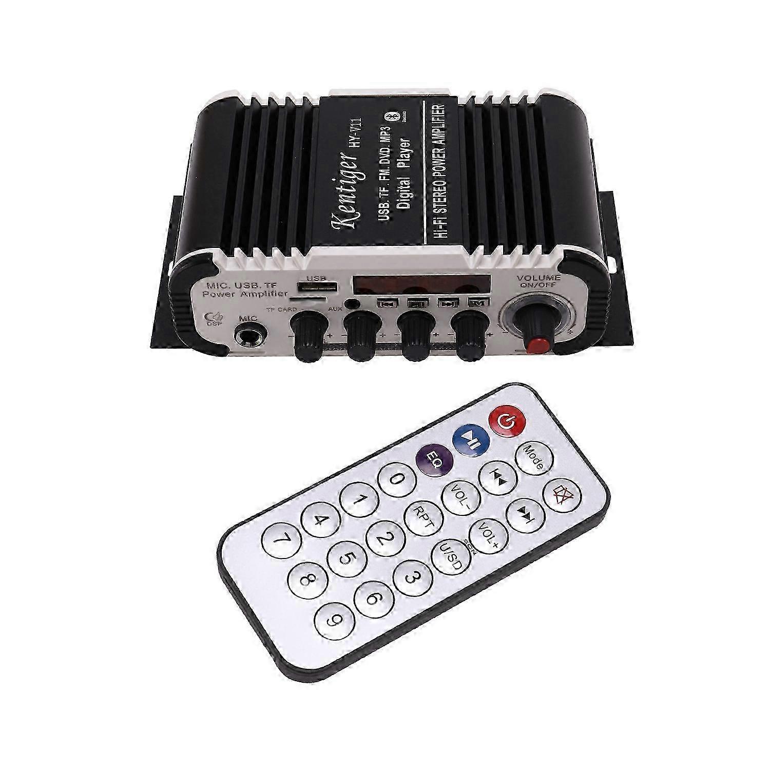 Kentiger Hy - V11 Bluetooth Amplifier 2-Channel Super Bass Audio Amplifier With Remote Controller Tf