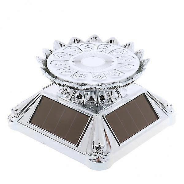10xSolar Powered Lotus Rotating Display Stand Turntable with Light Silver