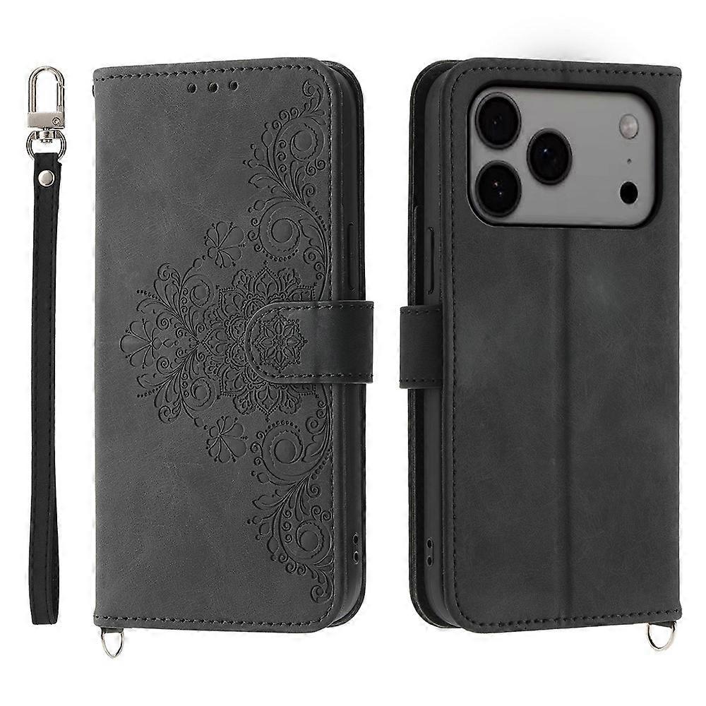Compatible For iPhone 17 Pro Max Case Flower Pattern PU Leather Wallet Phone Cover with Strap