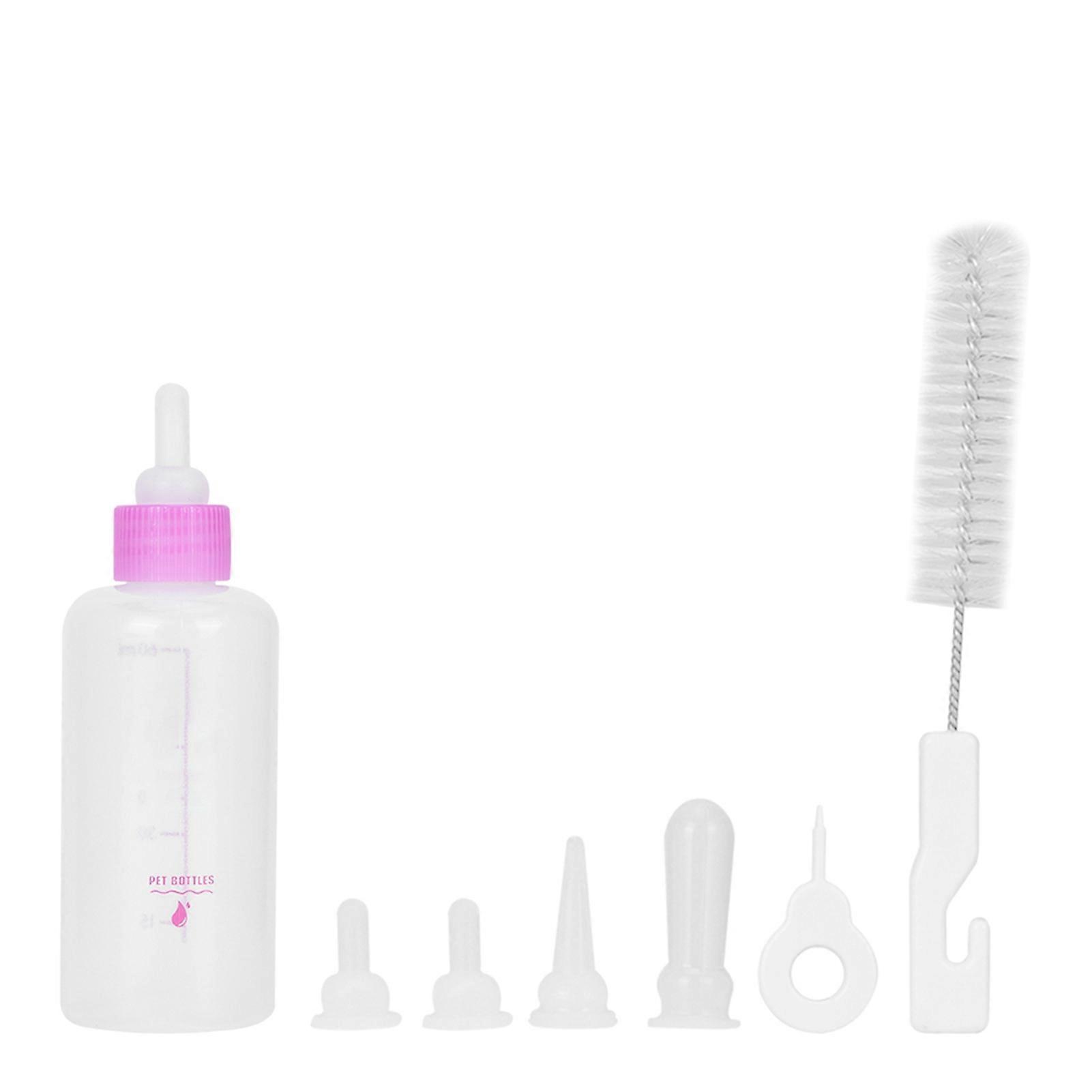 6 Pack 60ml Puppy Kitten Feeding Bottles, Nursing Care Kit for Small Dogs and Cats (Pink)